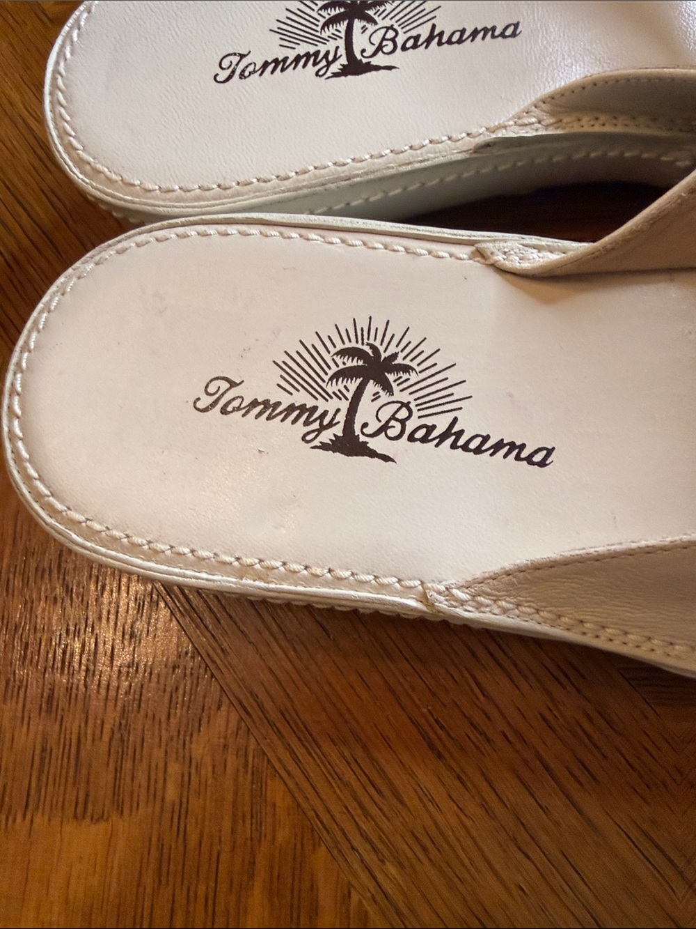 Tommy Bahama Sakura Two-Tone Tan & White Floral Leather Wedge Sandals - Picture 2 of 6